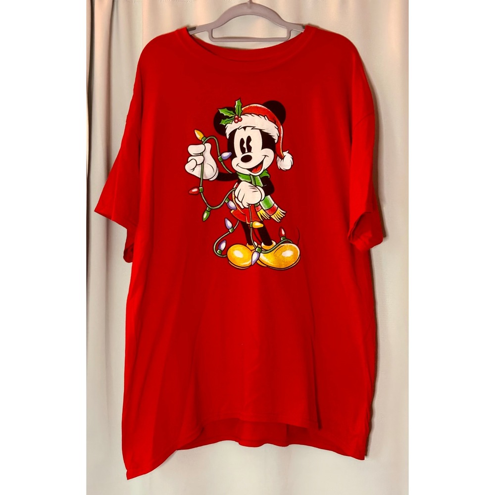 Womens Disney Mickey Mouse Christmas Party Lights T-Shirt XL Holiday Santa Hat